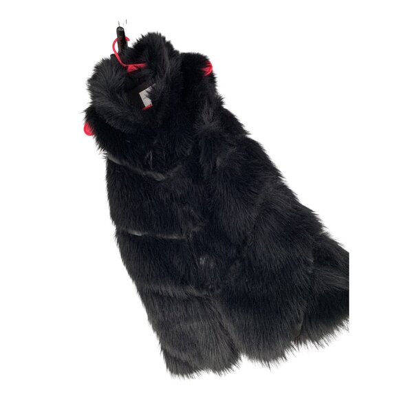 Gibson Latimer Womens Black Faux Fur Long Vest S Faux Leather Insets RO10232 - Picture 1 of 9